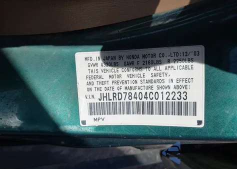 2004 Honda Cr-V Lx из США, поврежденный, VIN JHLRD78404C012233